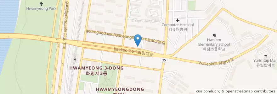 Mapa de ubicacion de 맑은피부과 en 韩国/南韓, 釜山, 北區, 화명동.