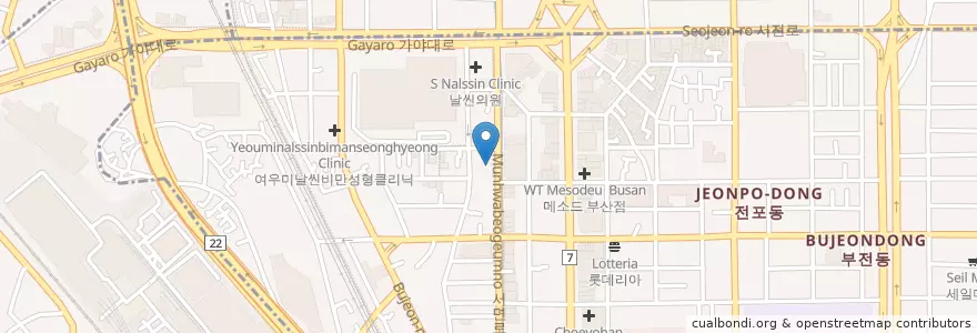 Mapa de ubicacion de 엘제이비뇨기과 부산점 en 대한민국, 부산, 부산진구, 부전동.