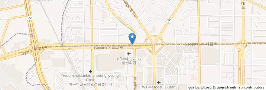 Mapa de ubicacion de 알파신경외과 en Республика Корея, Пусан, 부산진구, 부전동.