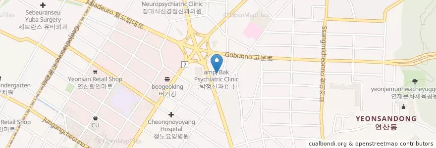 Mapa de ubicacion de 연산반도치과 en کره جنوبی, بوسان, 연제구, 연산동.
