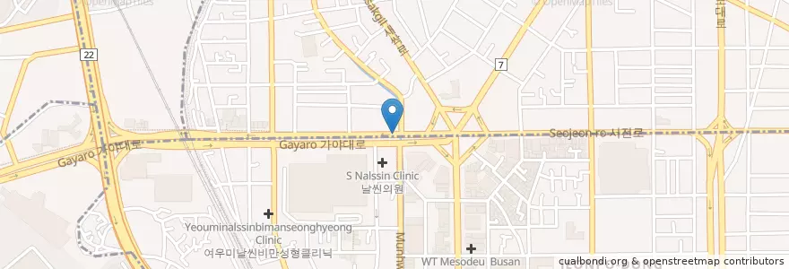 Mapa de ubicacion de 하늘토한의원 부산점 en Республика Корея, Пусан, 부산진구, 부전동.