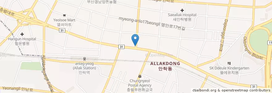 Mapa de ubicacion de 유어스치과 부산동래 en كوريا الجنوبية, بسان, 동래구, 안락동.