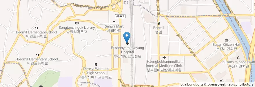 Mapa de ubicacion de 부산혜민요양병원 en کره جنوبی, بوسان, 동구, 범일동.