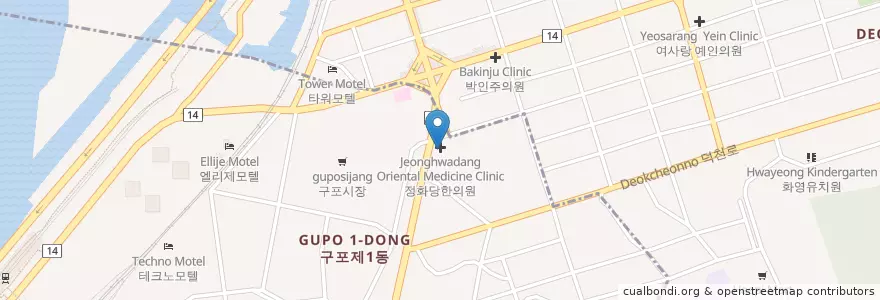 Mapa de ubicacion de 정화당한의원 en Coreia Do Sul, Busan, 북구, 덕천동.