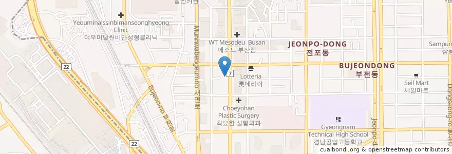 Mapa de ubicacion de 이근직성형외과 en 大韓民国, 釜山, 釜山鎮区, 釜田洞.