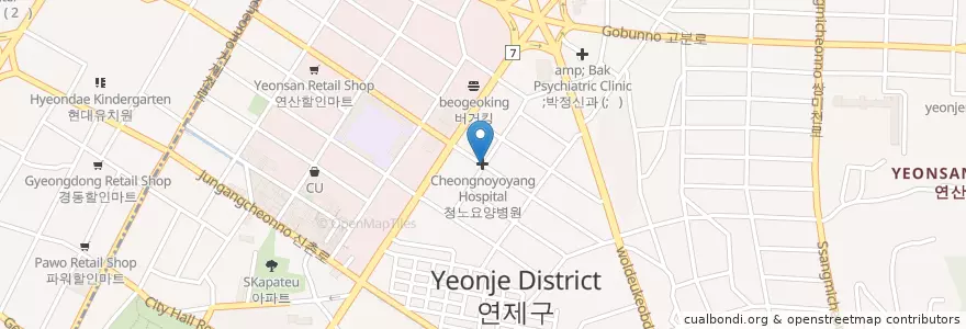 Mapa de ubicacion de Cheongnoyoyang Hospital en South Korea, Busan, Yeonje-Gu, Yeonsan-Dong.
