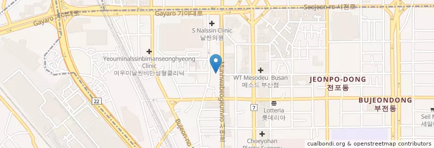 Mapa de ubicacion de 진성형외과 en 대한민국, 부산, 부산진구, 부전동.