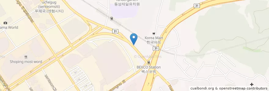 Mapa de ubicacion de 삼성제일산부인과 en 대한민국, 부산, 해운대구, 우동.
