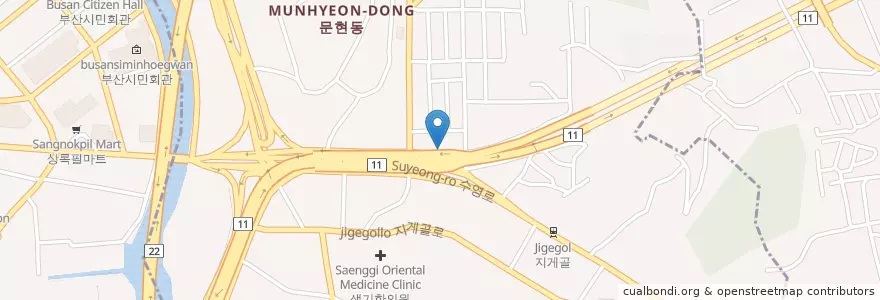 Mapa de ubicacion de 유앤아이치과의원 en 大韓民国, 釜山, 南区, 門峴洞.