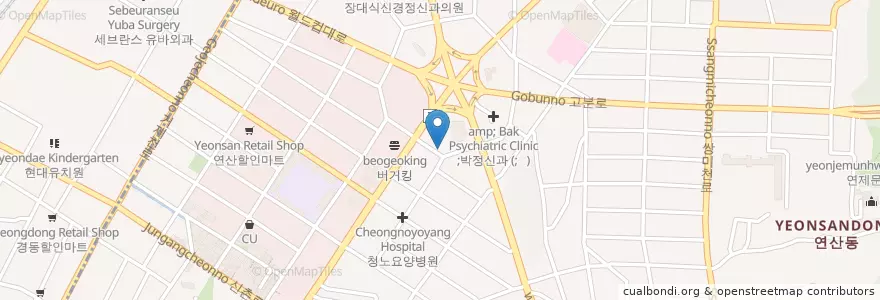 Mapa de ubicacion de 다모모발이식센터 en Coreia Do Sul, Busan, 연제구, 연산동.
