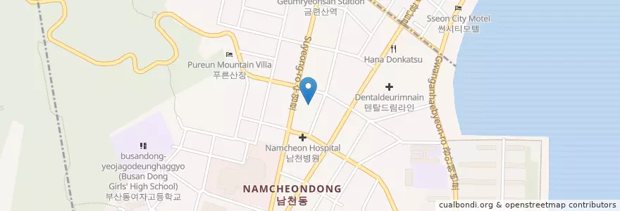 Mapa de ubicacion de 오즈어린이치과의원 남천점 en Corea Del Sur, Busan, 수영구, 남천동.