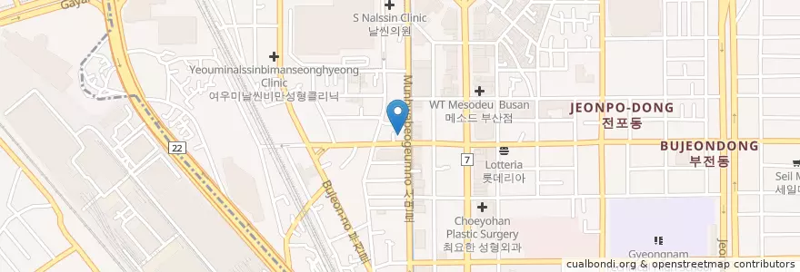 Mapa de ubicacion de HI치과 en کره جنوبی, بوسان, 부산진구, 부전동.