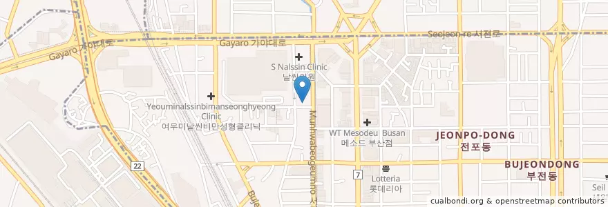 Mapa de ubicacion de 세인트루이스치과 부산의원 en Coreia Do Sul, Busan, 부산진구, 부전동.