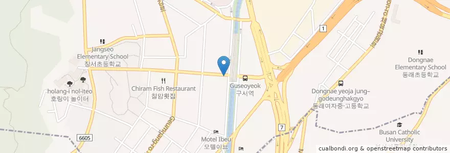 Mapa de ubicacion de 키즈현치과 en Республика Корея, Пусан, 금정구, 구서동.