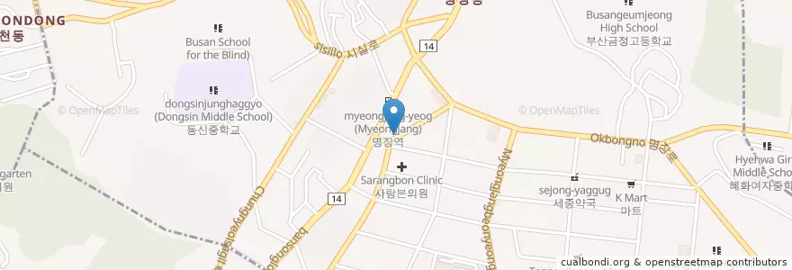 Mapa de ubicacion de 고은산부인과 en Республика Корея, Пусан, 동래구, 명장동.