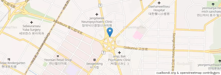 Mapa de ubicacion de 날씬의원 en Zuid-Korea, Busan, 연제구, 거제동, 연산동.