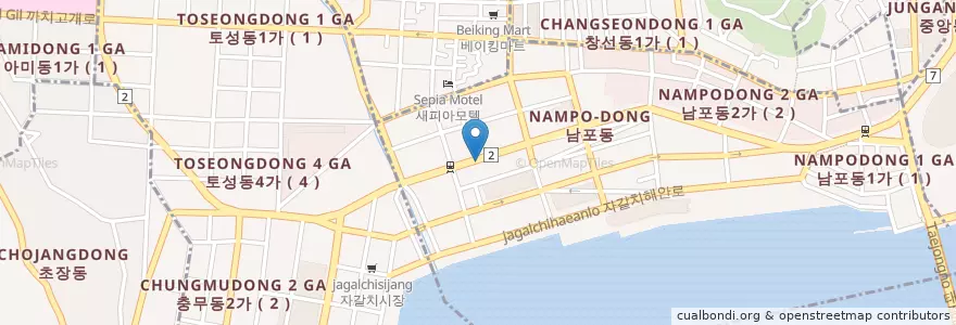 Mapa de ubicacion de 킴스코 바디스타일 남포점 en Республика Корея, Пусан, 남포동.