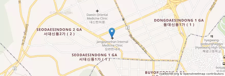 Mapa de ubicacion de 장편한내과 en كوريا الجنوبية, بسان, 서구.