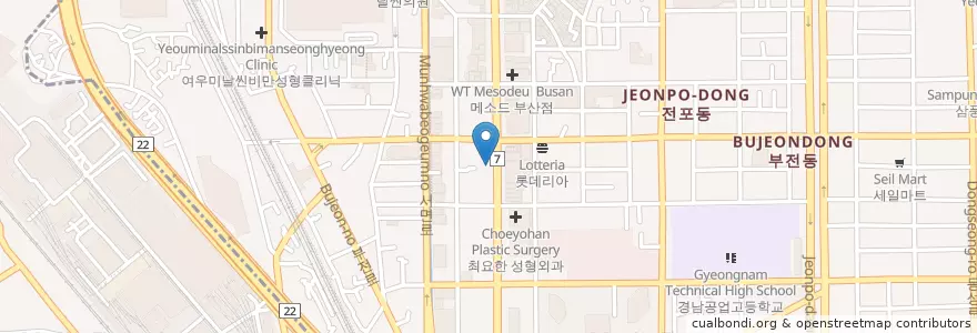 Mapa de ubicacion de 덴타피아치과의원 en Corea Del Sur, Busan, 부산진구, 부전동.