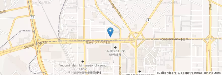 Mapa de ubicacion de 신앤박킴스안과 en 大韓民国, 釜山, 釜山鎮区, 釜田洞.