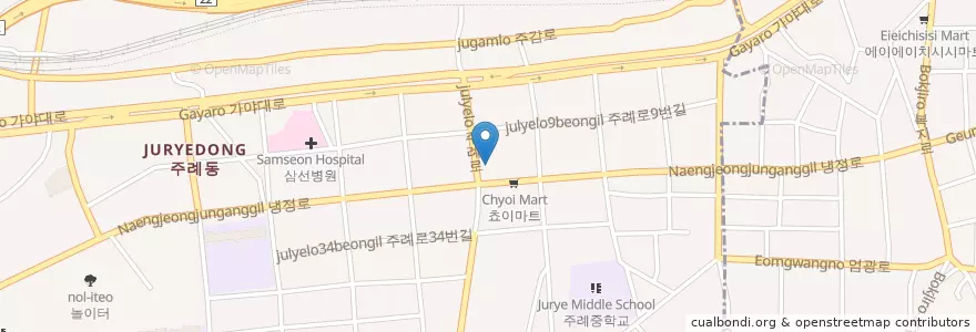 Mapa de ubicacion de 가온누리언어심리치료센터 en Республика Корея, Пусан, 부산진구, 주례동, 개금동.