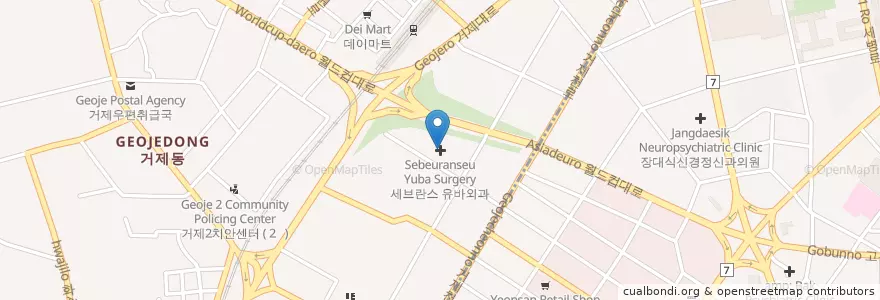 Mapa de ubicacion de 세브란스 유바외과 en Corée Du Sud, Busan, 연제구, 거제동.