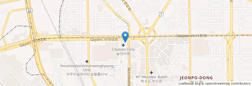 Mapa de ubicacion de 존스킨한의원 en Güney Kore, Busan, 부산진구, 부전동.