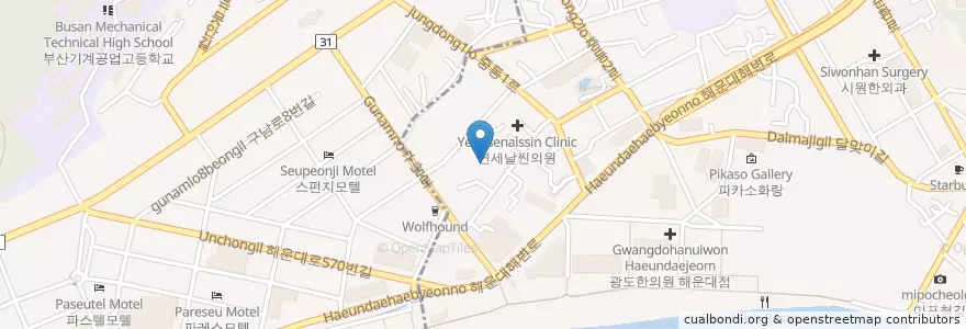 Mapa de ubicacion de 서울피부과의원 해운대점 en كوريا الجنوبية, بسان, 해운대구.