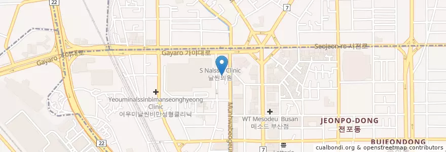 Mapa de ubicacion de 나우성형외과 en كوريا الجنوبية, بسان, 부산진구, 부전동.