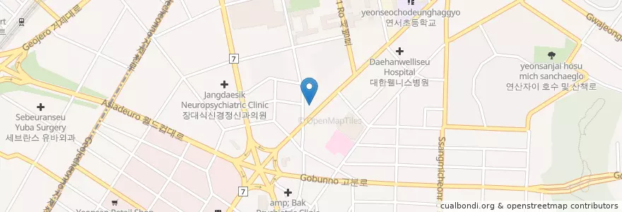 Mapa de ubicacion de 워싱턴치과의원 en 大韓民国, 釜山, 蓮堤区, 巨堤洞, 蓮山洞.