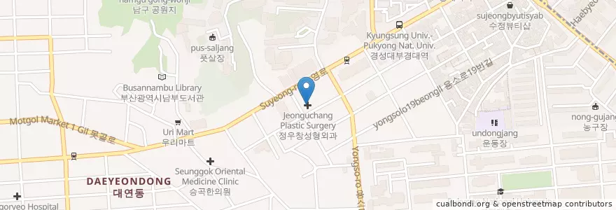Mapa de ubicacion de 정우창성형외과 en Zuid-Korea, Busan, 남구, 대연동.