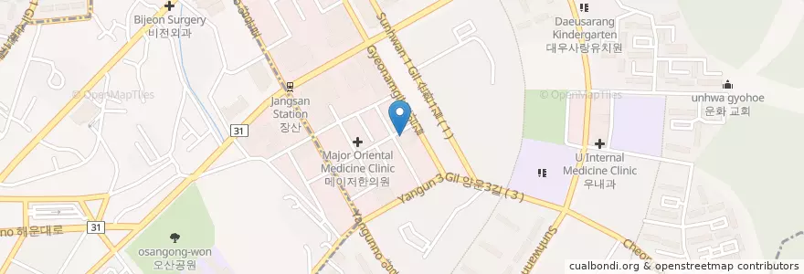 Mapa de ubicacion de Gim Internal Medicine Clinic en South Korea, Busan, Haeundae-Gu, Jwa-Dong, Jung-Dong.