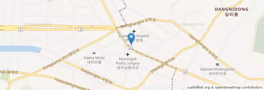 Mapa de ubicacion de Apgujeongnalssin Clinic);시원한이비인후과의원 (Siwonhanibiinhugwa Clinic);편작한의원 (Pyeonjak Oriental Medicine Clinic en South Korea, Busan, Saha-Gu, Dangni-Dong.