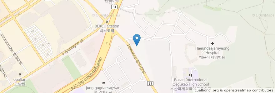 Mapa de ubicacion de 전은숙산부인과의원 en 대한민국, 부산, 해운대구, 우동.