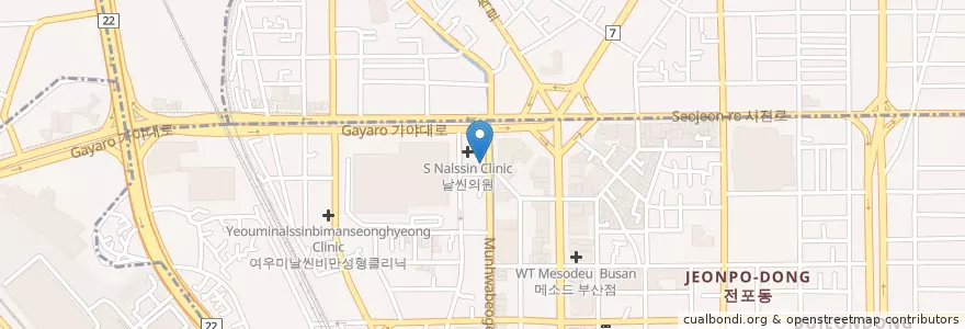 Mapa de ubicacion de 웰컴치과 en 대한민국, 부산, 부산진구, 부전동.