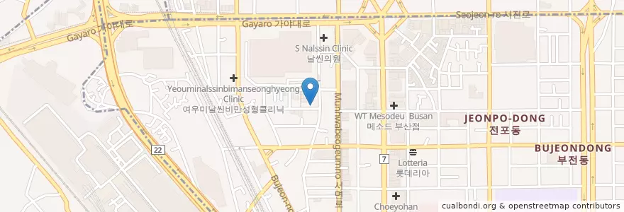 Mapa de ubicacion de 모나드 en Südkorea, Busan, Busanjin-Gu, Bujeon-Dong.