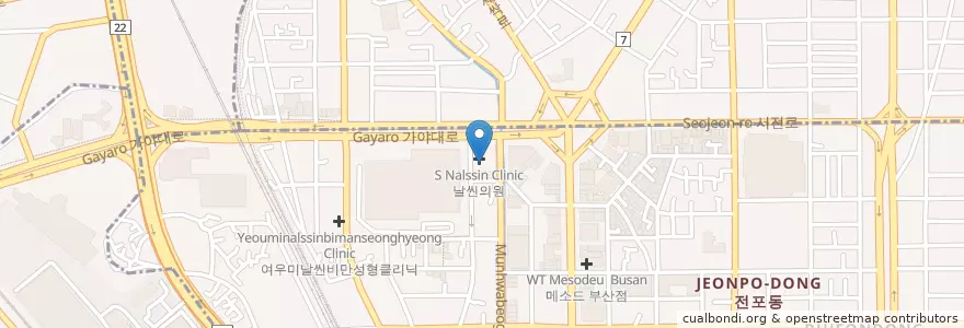 Mapa de ubicacion de 참산부인과 en Zuid-Korea, Busan, 부산진구, 부전동.