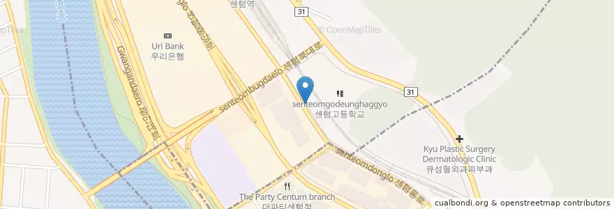 Mapa de ubicacion de Senteomnideoseu Dental Clinic en South Korea, Busan, Haeundae-Gu, U-Dong, Jaesong-Dong.