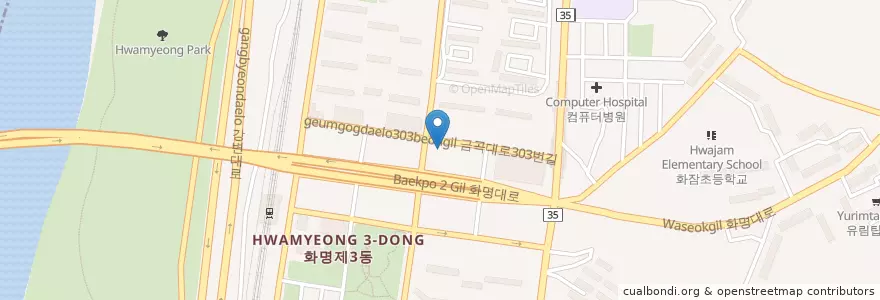 Mapa de ubicacion de 산소미짱 화명점 en Coreia Do Sul, Busan, 북구, 화명동.