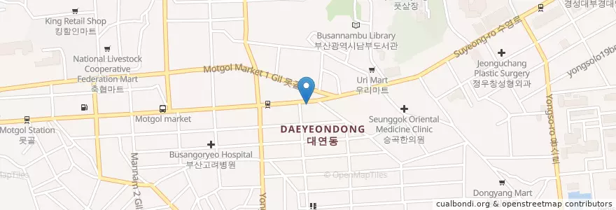 Mapa de ubicacion de Daeyeonadongbaldal Research Institute en South Korea, Busan, Nam-Gu, Daeyeon-Dong.