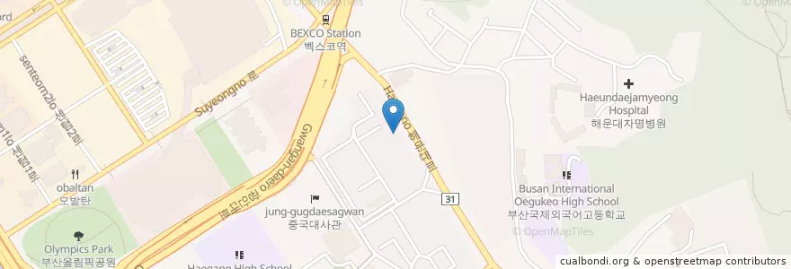 Mapa de ubicacion de 장용석한의원 en 대한민국, 부산, 해운대구, 우동.