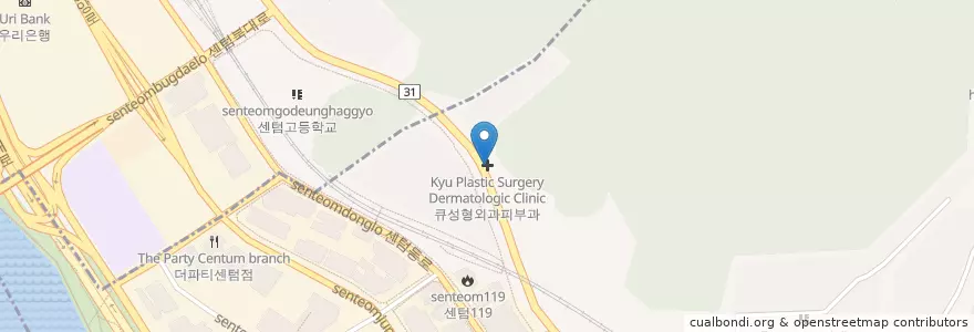 Mapa de ubicacion de 큐성형외과피부과 en 대한민국, 부산, 해운대구, 우동.