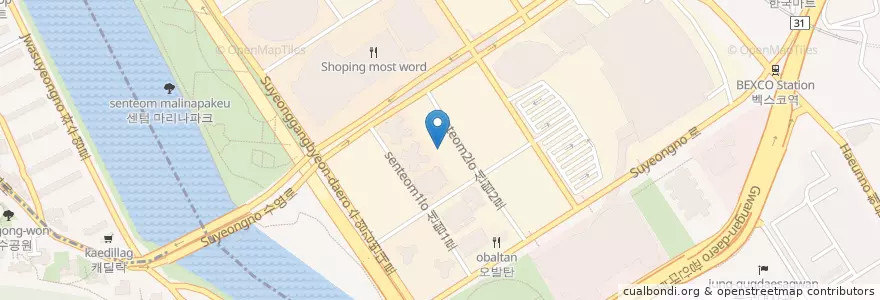 Mapa de ubicacion de 킴스피부과의원 해운대센텀점 en Corée Du Sud, Busan, 해운대구, 우동.