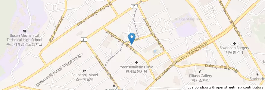 Mapa de ubicacion de 라이프치과 en 大韓民国, 釜山, 海雲台区.
