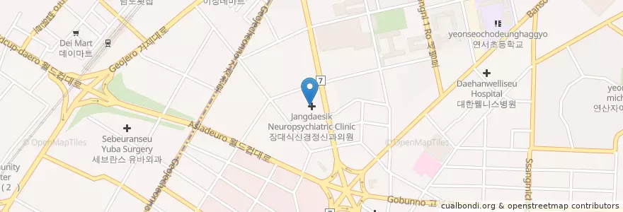Mapa de ubicacion de Jangdaesik Neuropsychiatric Clinic en South Korea, Busan, Yeonje-Gu, Geoje-Dong, Yeonsan-Dong.