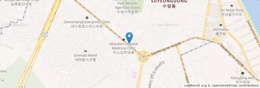 Mapa de ubicacion de 상쾌한외과 en Corea Del Sur, Busan, 수영구, 광안동, 수영동.