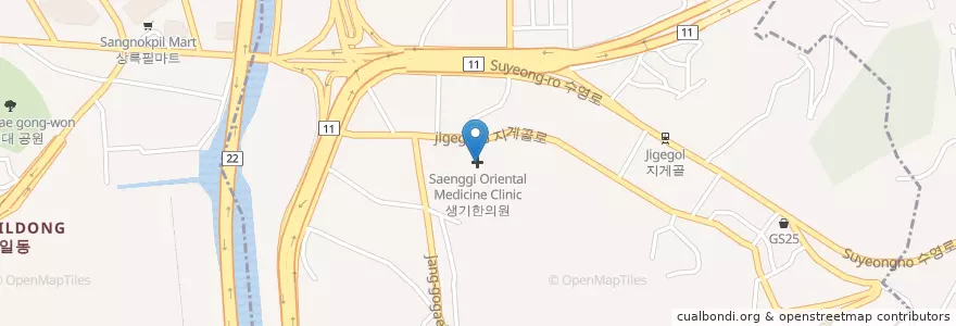 Mapa de ubicacion de Saenggi Oriental Medicine Clinic en South Korea, Busan, Nam-Gu, Munhyeon-Dong.