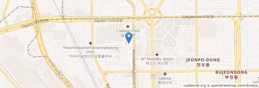 Mapa de ubicacion de 서울성형외과 en Zuid-Korea, Busan, 부산진구, 부전동.