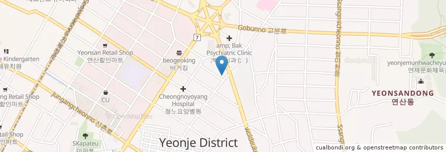 Mapa de ubicacion de Keunnamujeonghyeongoegwa Clinic en South Korea, Busan, Yeonje-Gu, Yeonsan-Dong.