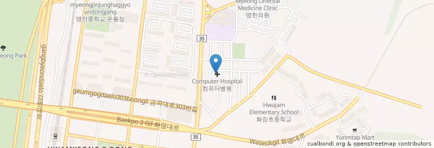 Mapa de ubicacion de 컴퓨터병원 en 대한민국, 부산, 북구, 화명동.